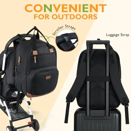 mommore Diaper Bag Backpack with Changing Station Large Travel Diaper Bags Unisex Baby Bag with Changing Pad, Stroller Straps - 5