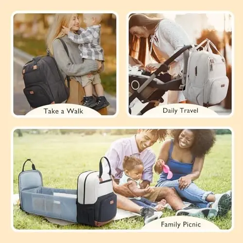 mommore Diaper Bag Backpack with Changing Station Large Travel Diaper Bags Unisex Baby Bag with Changing Pad, Stroller Straps - 6