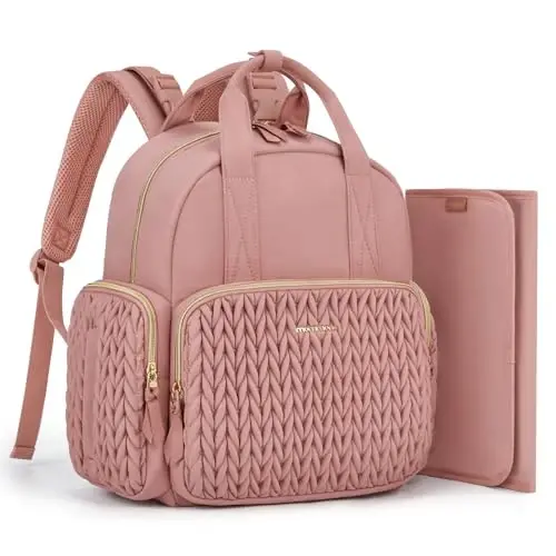 mommore Diaper Bag Small Diaper Backpack Izolyatsiya qilingan cho'ntaklar, almashtirish pedi, aravachalar uchun kamarlar bilan zamonaviy chaqaloq sayohat ryukzaklari - MOMMORE