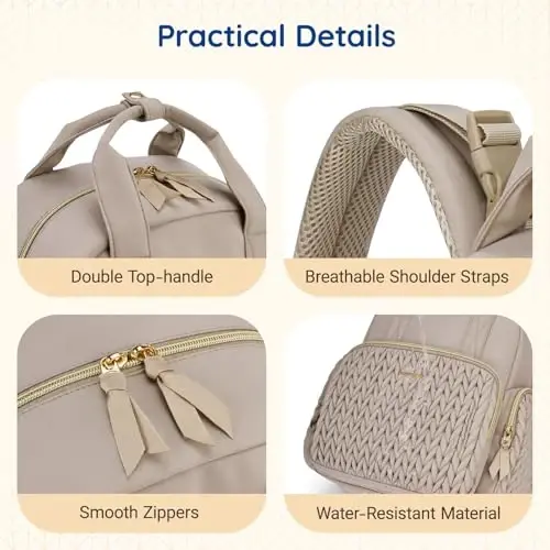 mommore Diaper Bag Small Diaper Backpack Izolyatsiya qilingan cho'ntaklar, almashtirish pedi, aravachalar uchun kamarlar bilan zamonaviy chaqaloq sayohat ryukzaklari - 3