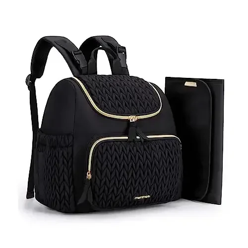 mommore Diaper Bag Small Diaper Backpack Izolyatsiya qilingan cho'ntaklar, almashtirish pedi, aravachalar uchun tasmalar bilan zamonaviy chaqaloq sayohat ryukzaklari - 1