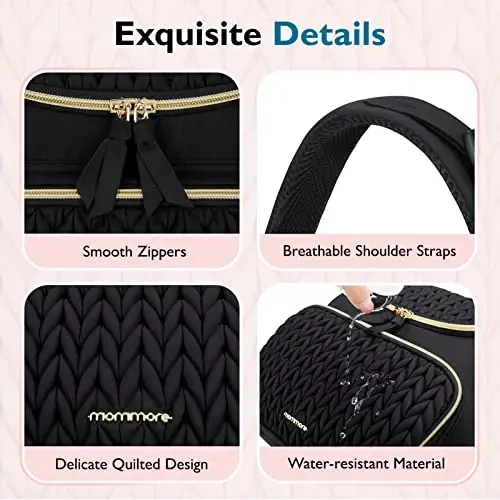 mommore Diaper Bag Small Diaper Backpack Izolyatsiya qilingan cho'ntaklar, almashtirish pedi, aravachalar uchun tasmalar bilan zamonaviy chaqaloq sayohat ryukzaklari - 5