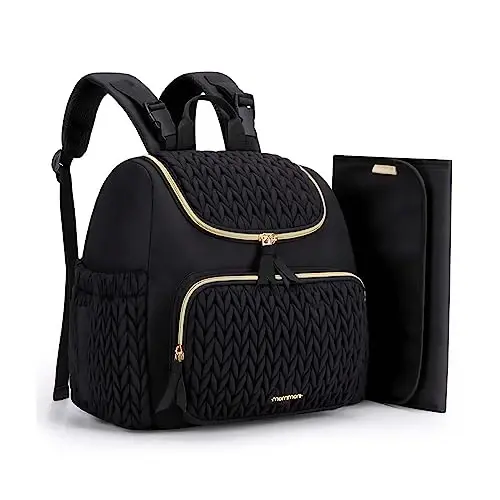 mommore Diaper Bag Small Diaper Backpack Izolyatsiya qilingan cho'ntaklar, almashtirish pedi, aravachalar uchun tasmalar bilan zamonaviy chaqaloq sayohat ryukzaklari - 1