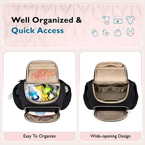 mommore Diaper Bag Small Diaper Backpack Izolyatsiya qilingan cho'ntaklar, almashtirish pedi, aravachalar uchun tasmalar bilan zamonaviy chaqaloq sayohat ryukzaklari - 3