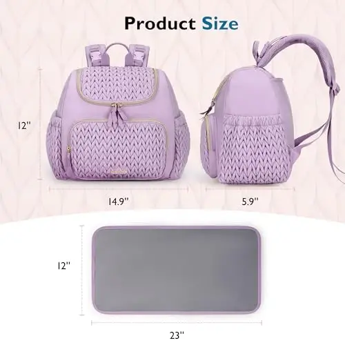 mommore Diaper Bag Small Diaper Backpack Izolyatsiya qilingan cho'ntaklar, almashtirish pedi, aravachalar uchun tasmalar bilan zamonaviy chaqaloq sayohat ryukzaklari - 6