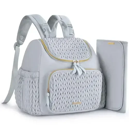 mommore Diaper Bag Small Diaper Backpack Izolyatsiya qilingan cho'ntaklar, almashtirish pedi, aravachalar uchun tasmalar bilan zamonaviy chaqaloq sayohat ryukzaklari - 1