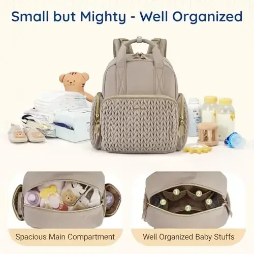mommore Diaper Bag Small Diaper Backpack Izolyatsiya qilingan cho'ntaklar, almashtirish pedi, aravachalar uchun tasmalar bilan zamonaviy chaqaloq sayohat ryukzaklari - 2