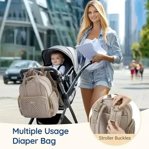 mommore Diaper Bag Small Diaper Backpack Izolyatsiya qilingan cho'ntaklar, almashtirish pedi, aravachalar uchun tasmalar bilan zamonaviy chaqaloq sayohat ryukzaklari - 6