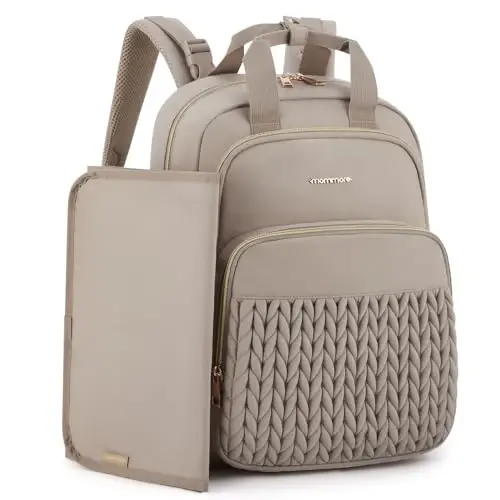 mommore Diaper Bag Small Diaper Backpack Izolyatsiya qilingan cho'ntaklar, almashtirish pedi, aravachalar uchun tasmalar bilan zamonaviy chaqaloq sayohat ryukzaklari 