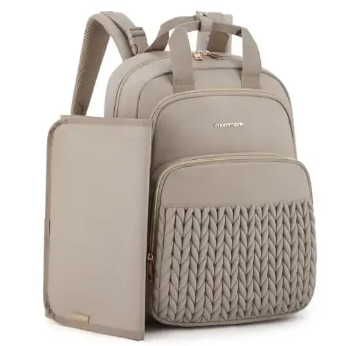 mommore Diaper Bag Small Diaper Backpack Izolyatsiya qilingan cho'ntaklar, almashtirish pedi, aravachalar uchun tasmalar bilan zamonaviy chaqaloq sayohat ryukzaklari - 1