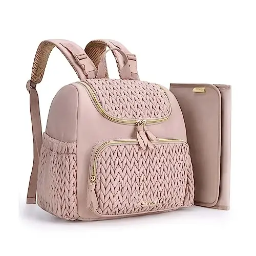 mommore Diaper Bag Small Diaper Backpack Stylish Baby Travel Backpacks with Insulated Pockets, Changing Pad, Stroller Straps 