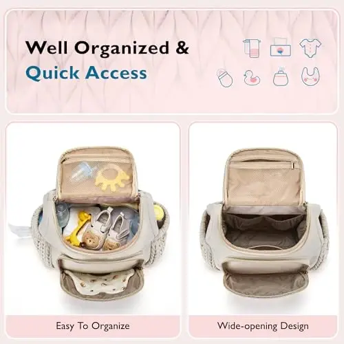 mommore Diaper Bag Small Diaper Backpack Stylish Baby Travel Backpacks with Insulated Pockets, Changing Pad, Stroller Straps - 3