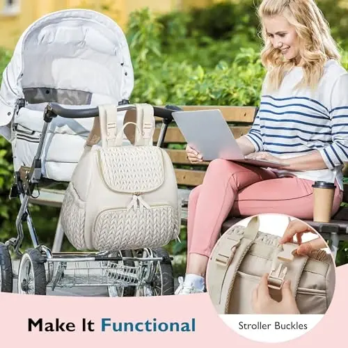 mommore Diaper Bag Small Diaper Backpack Stylish Baby Travel Backpacks with Insulated Pockets, Changing Pad, Stroller Straps - 2