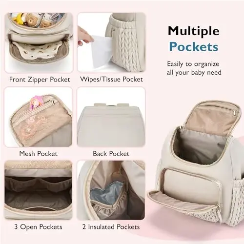 mommore Diaper Bag Small Diaper Backpack Stylish Baby Travel Backpacks with Insulated Pockets, Changing Pad, Stroller Straps - 4