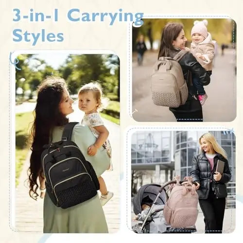 mommore Diaper Bag Small Diaper Backpack Stylish Baby Travel Backpacks with Insulated Pockets, Changing Pad, Stroller Straps - 2