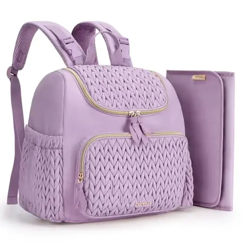 mommore Diaper Bag Small Diaper Backpack Stylish Baby Travel Backpacks with Insulated Pockets, Changing Pad, Stroller Straps 
