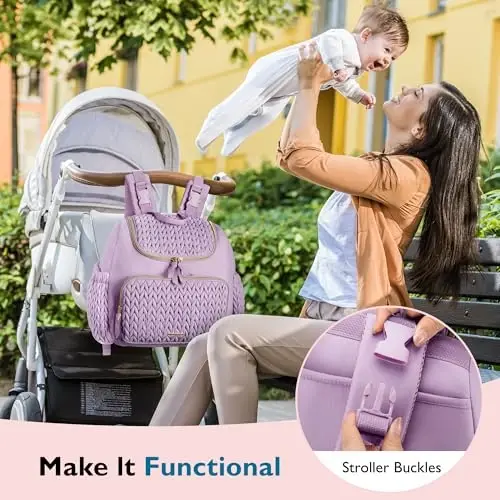 mommore Diaper Bag Small Diaper Backpack Stylish Baby Travel Backpacks with Insulated Pockets, Changing Pad, Stroller Straps - 2