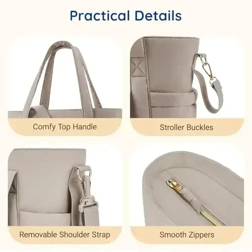 mommore Diaper Bag Tote Izolyatsiya qilingan cho'ntaklari bo'lgan kichik bolalar sumkasi, Aravalar uchun tasmali yengil onalar sumkasi, Hamshira Sport zaliga sayohat - 6