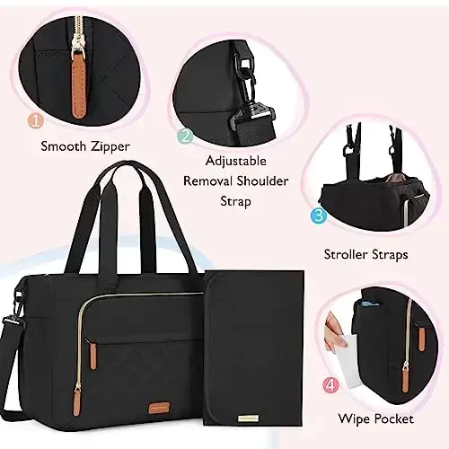 mommore Diaper Bag Tote Small Baby Bag with Insulated Pockets, Lightweight Mommy Tote with Stroller Straps, Nurse Gym Travel - 6