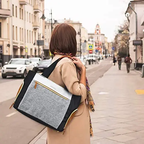 mommore Breast Pump Bag Diaper Tote Bag with 15 Inch Laptop Sleeve Fit Most Breast Pumps Like Medela, Spectra S1,S2, Evenflo - 2