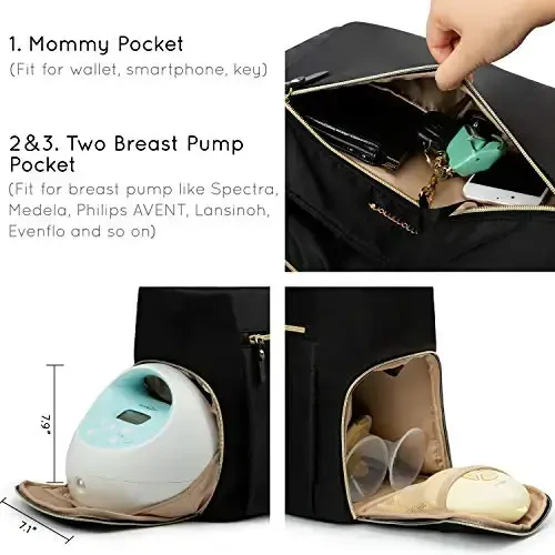 mommore Breast Pump Bag Diaper Tote Bag with 15 Inch Laptop Sleeve Fit Most Breast Pumps Like Medela, Spectra S1,S2, Evenflo - 5