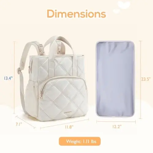 mommore Quilted Diaper Bag Backpack, Small Baby Bags, Lightweight Mini Diaper Backpack for Travel, with Insulated Pockets, Changing Pad (Beige) - 6