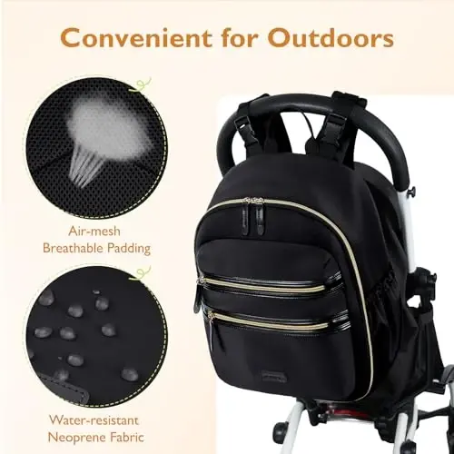 mommore Neoprene Diaper Bag Backpack Small Baby Bag Travel Mini Diaper Backpack for Newborn with Insulated Pockets, Stroller Straps - 5