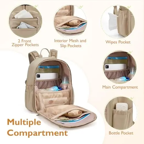 mommore Neoprene Diaper Bag Backpack Small Baby Bag Travel Mini Diaper Backpack for Newborn with Insulated Pockets, Stroller Straps - 4