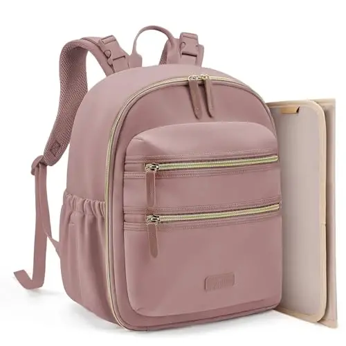 mommore Neoprene Diaper Bag Backpack Small Baby Bag Travel Mini Diaper Backpack for Newborn with Insulated Pockets (Dark Pink) - 1