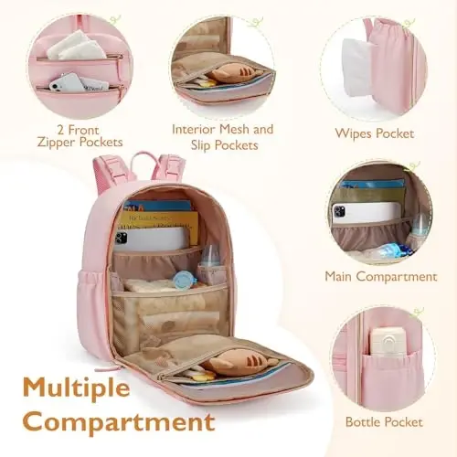 Mommore Neoprene Diaper Bag Backpack Small Baby Bag Travel Mini Diaper Backpack for Newborn with Insulated Pockets, Stroller Straps - 3