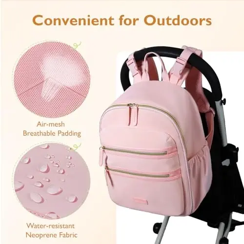 Mommore Neoprene Diaper Bag Backpack Small Baby Bag Travel Mini Diaper Backpack for Newborn with Insulated Pockets, Stroller Straps - 4