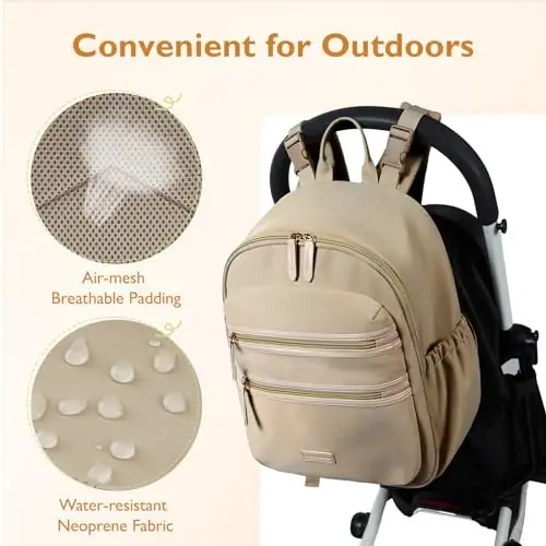 mommore Neoprene Diaper Bag Backpack Small Baby Bag Travel Mini Diaper Backpack for Newborn with Insulated Pockets, Stroller Straps - 5