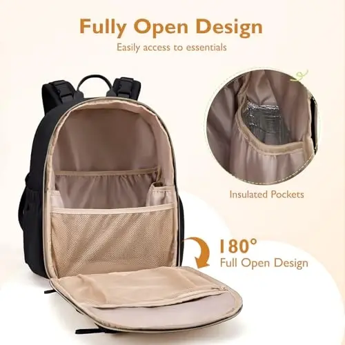mommore Neoprene Diaper Bag Backpack Small Baby Bag Travel Mini Diaper Backpack for Newborn with Insulated Pockets, Stroller Straps - 3