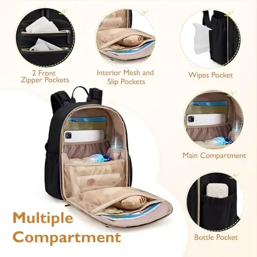 mommore Neoprene Diaper Bag Backpack Small Baby Bag Travel Mini Diaper Backpack for Newborn with Insulated Pockets, Stroller Straps - 4