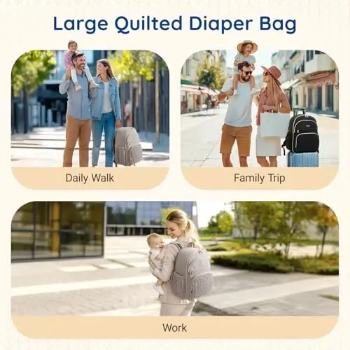 mommore Pampers sumkasi Ryukzak Katta chaqaloq sumkasi 37L 15,6 dyuymli noutbuk uchun yengi bilan Izolyatsiya qilingan cho'ntaklar, o'zgartirish yostig'i, aravachalar uchun tasmalar, sayohat, ish bilan Mom sumkalari - 6