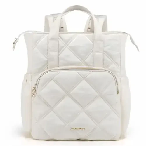 mommore Quilted Diaper Bag Backpack, Small Baby Bags, Lightweight Mini Diaper Backpack for Travel, with Insulated Pockets, Changing Pad (Beige) - MODAZONE