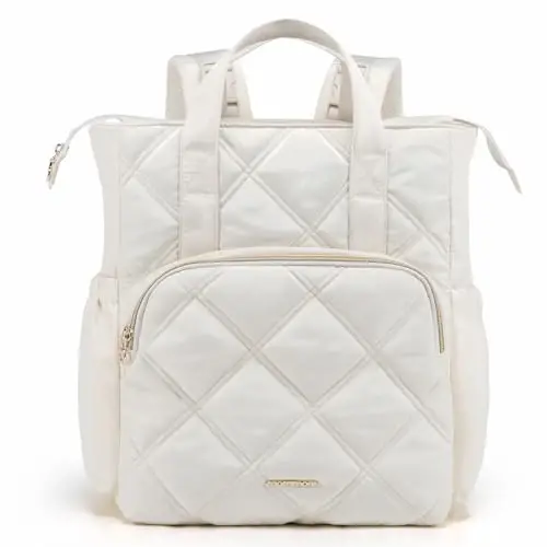 mommore Quilted Diaper Bag Backpack, Small Baby Bags, Lightweight Mini Diaper Backpack for Travel, with Insulated Pockets, Changing Pad (Beige) - MOMMORE
