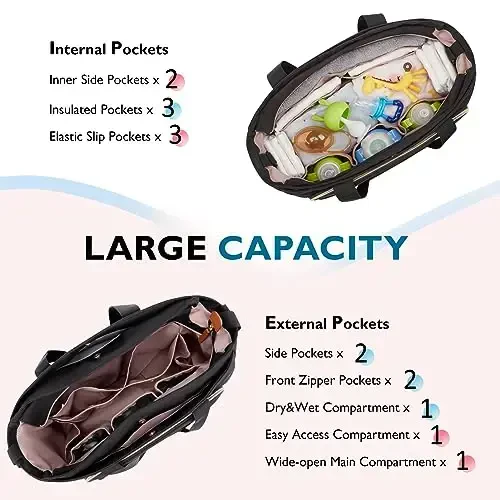 mommore Diaper Bag Tote Small Baby Bag with Insulated Pockets, Lightweight Mommy Tote with Stroller Straps, Nurse Gym Travel - 3