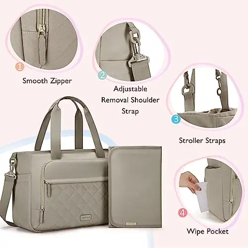 mommore Diaper Bag Tote Small Baby Bag with Insulated Pockets, Lightweight Mommy Tote with Stroller Straps, Nurse Gym Travel - 5
