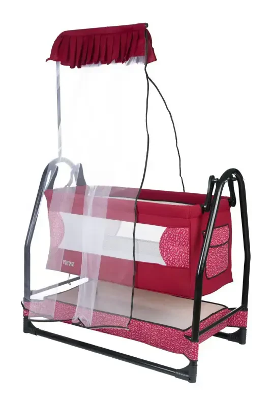 Mommy Side Swingable Fixable Mesh Wide Basket Mosquito Net Hammock Cradle + Mattress Gift-BORDEAUX - 1