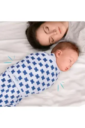 Mommyslab Magazasi 0 -3 Oy Desenli Yangi Mavsum Kundak %100 Paxta - Yangi-MAVI GUL - 1