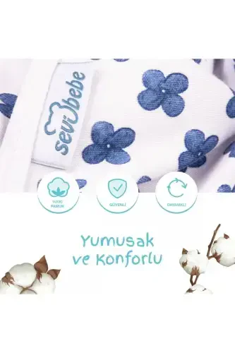 Mommyslab Magazasi 0 -3 Oy Desenli Yangi Mavsum Kundak %100 Paxta - Yangi-MAVI GUL - SEVI BEBE (1)