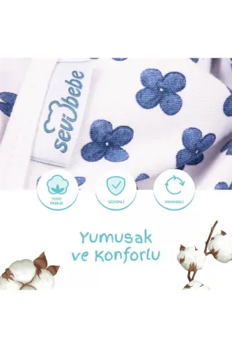 Mommyslab Store 0-3 Months Patterned New Season Swaddle 100% Cotton - New-BLUE FLOWER - SEVI BEBE (1)