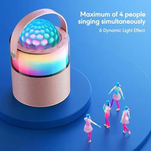 MOMOHO Karaoke Machine for Kids, Mini Karaoke Mchine,Portable Bluetooth Speaker with 2 Wireless Mics, Disco LED Lights for Parties & Travel, for Girls & Boys (Pink) - 6
