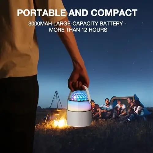 MOMOHO Karaoke Machine, Mini Portable Bluetooth Speaker Wireless with 2 Wireless Mics for Adults Kids Singing Machine, Disco LED Lights for Travel Girls Boys Home Party Gifts (White) - 5