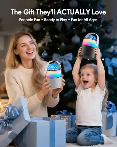 MOMOHO Karaoke Machine with Disco LED Lights for Adults Kids, Mini Portable Bluetooth Speaker with 2 Wireless Microphones, Birthday Gifts Toys for Boys Girls Family Home Party (Black) - MOMOHO (1)