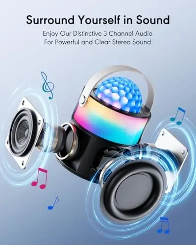 MOMOHO Karaoke Machine with Disco LED Lights for Adults Kids, Mini Portable Bluetooth Speaker with 2 Wireless Microphones, Birthday Gifts Toys for Boys Girls Family Home Party (Black) - 3