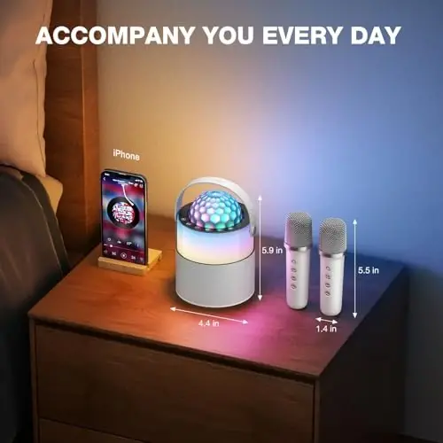 MOMOHO Siren S1 Karaoke Machine, Mini Portable Bluetooth Speaker Wireless with 2 Wireless Mics for Adults Kids Singing Machine, Disco LED Lights for Travel Girls Boys Home Party Gifts (White) - 6