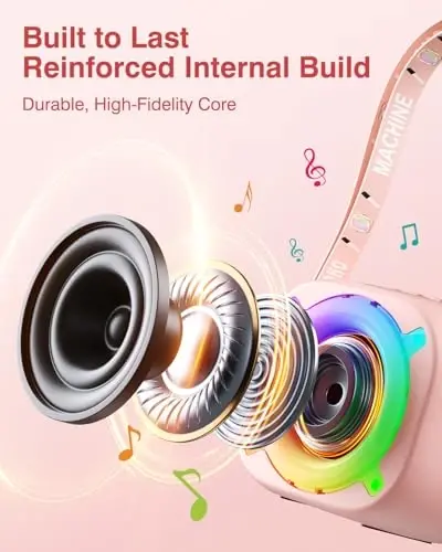 MOMOHO Mini Karaoke Machine, Portable Bluetooth Speaker with 2 Wireless Microphones and Party LED Lights for Girls Boys Family, Support USB/AUX/TF Card for Birthday Gifts Home Party (Light Pink) - 3
