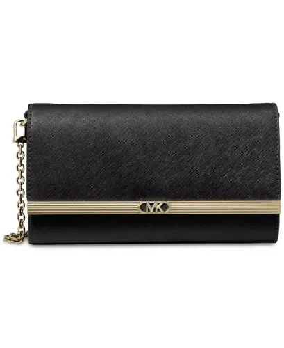 Mona East West Large Leather Clutch-Black 